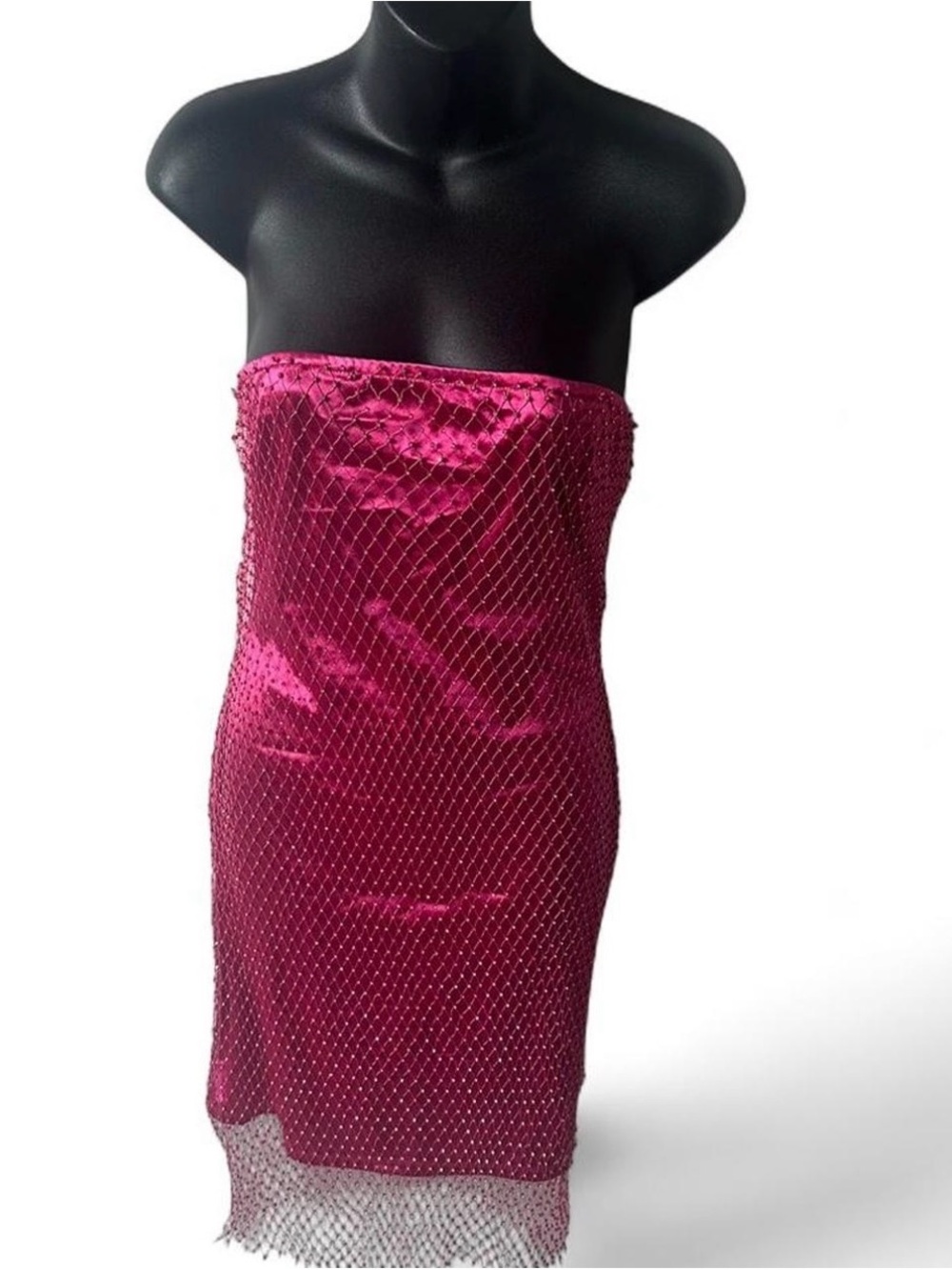 Bear Dance Strapless Hot Pink Sequin Mesh Cocktail Dress